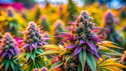 Close-up of fresh cannabis flowers being harvested in an outdoor grow, showing trichomes and vibrant colors, cannabis, flowers