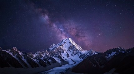The night sky over Mt. Cook, with the Milky Way stretching across the sky above the snow-covered peaks and glaciers. © sarun