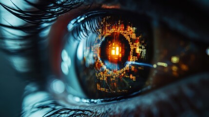A close-up of a human eye reflecting an AI interface