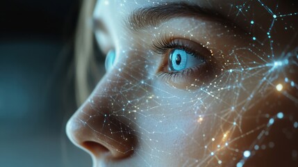 Futuristic Portrait of Human Face with Augmented Reality Data Overlay for Artificial Intelligence Analysis