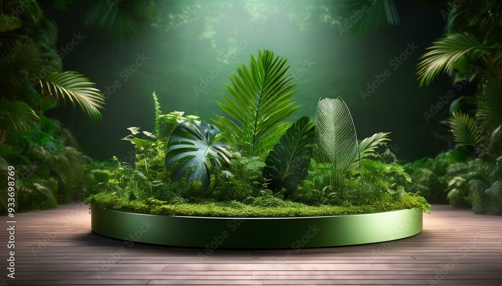 Wall mural living plant podium- a podium designed with live plants growing around it or even from within it, sy