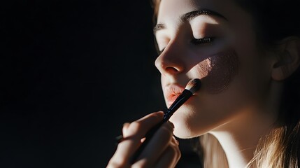 Obraz premium A young woman with long hair has makeup applied to her face.