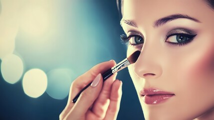 Fototapeta premium Close up of a woman having her makeup applied with a brush.