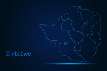 Abstract High Detailed Glow Blue Map on Dark Background of Map of Zimbabwe symbol for your web site design map logo, app, Travel. Vector illustration eps 10.	

