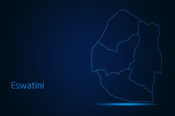 Abstract High Detailed Glow Blue Map on Dark Background of Map of Eswatini symbol for your web site design map logo, app, Travel. Vector illustration eps 10.	
