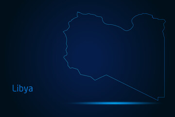 Abstract High Detailed Glow Blue Map on Dark Background of Map of Libya symbol for your web site design map logo, app, Travel. Vector illustration eps 10.	
