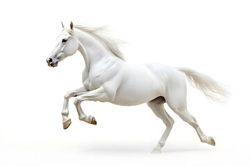 Obraz premium Beautiful white horse galloping isolated on white background