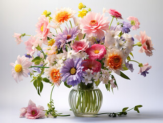 Obraz premium Bouquet of flowers in vase near envelope, paper hearts and beads on table.