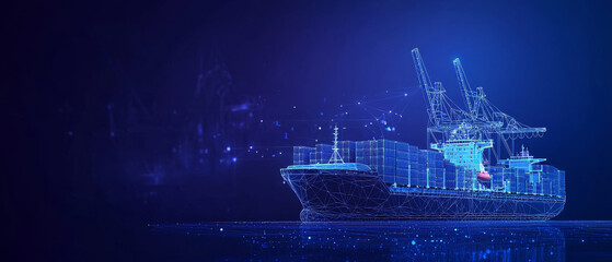 Digital Cargo Ship Wireframe Illustration