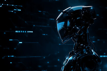 An abstract digital background featuring a stylized robot, set against a backdrop of futuristic patterns and vibrant colors