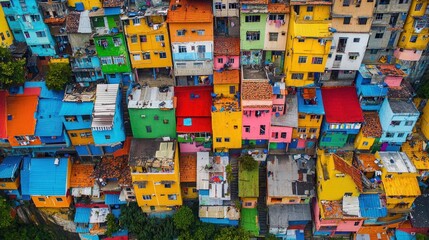 Fototapeta premium Vibrant Aerial Panorama of Colorful Favelas in Rio de Janeiro, Brazil
