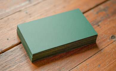 Fototapeta premium green business card bank card on wooden background