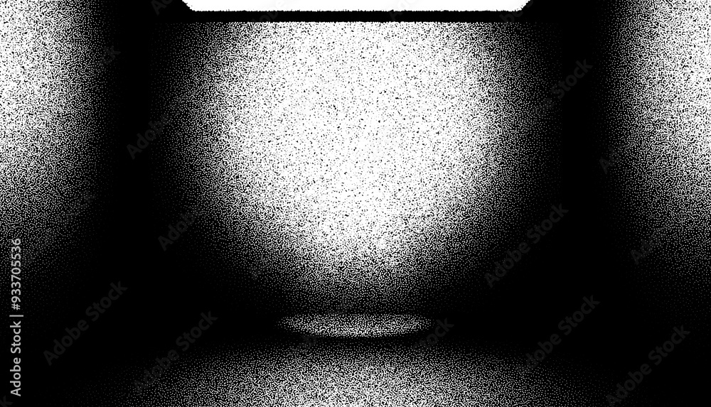 Poster abstract dark room with lights in retro dotwork style
