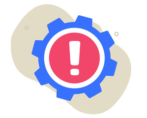 Issue error cog wheel icon vector as broken system technical maintenance graphic illustration, cogwheel gear exclamation mark problem flat cartoon sign, setup glitch alert caution image clip art