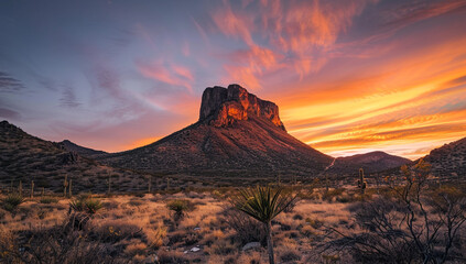 Naklejka premium a dome mountain with a vibrant, orange sunrise illuminating its rounded peak