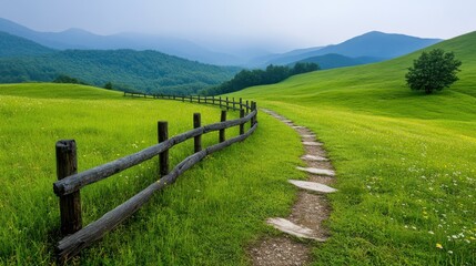 Tranquil Path Through Lush Green Meadow
