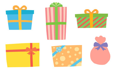 カラフルなプレゼントのイラストセット ベクター素材