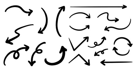 ベクターのペンの手書きの矢印セット 白黒