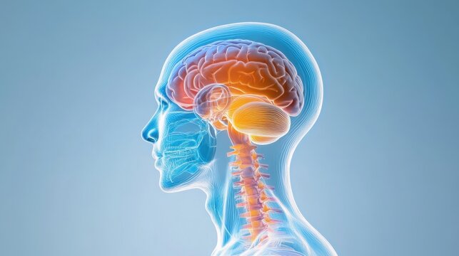 The human brainstem and its connection to the spinal cord,