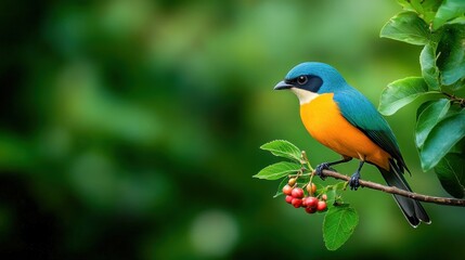 Obraz premium Vibrant Blue and Orange Bird on Branch
