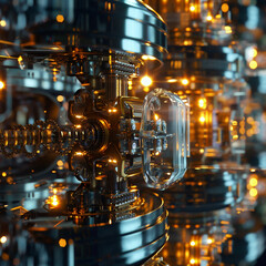 Futuristic quantum computing system with glowing circuits, complex connections, and data flows. Advanced technology visualization, representing quantum mechanics and high-performance computation.