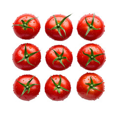 Fototapeta premium Close-up of Ripe and Juicy Red Tomatoes Arranged in a Group on a Plain White background transparent png 