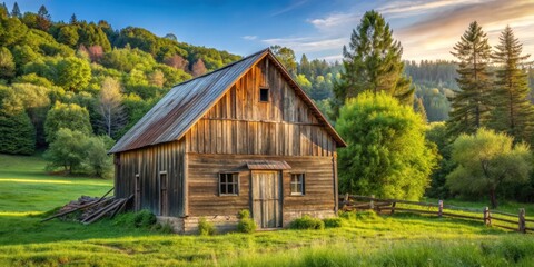 Rustic small wooden barn house surrounded by nature, wood, barn, house, cabin, rustic, small, countryside, farm, rural, wooden