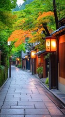 Fototapeta premium Tranquil Japanese Village Street at Dusk