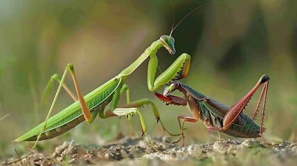 Praying Mantis and Grasshopper Encounter