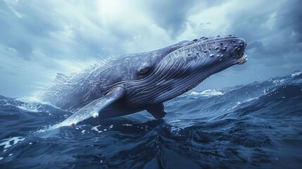 Obraz premium A majestic white whale gliding through the ocean waters, surrounded by a vast expanse of blue.