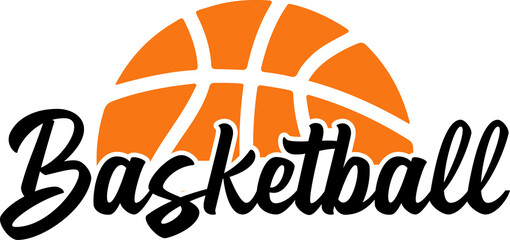 Basketball clip art design on plain white transparent isolated background for card, shirt, hoodie, sweatshirt, apparel, card, tag, mug, icon, poster or badge