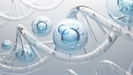 DNA Molecules Cosmetic serum, Skin Repair, Collagen Serum, Cosmetic Background, 3D Rendering
