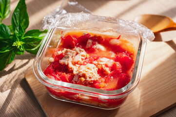 レンチン無水カレー作り　レンチン後