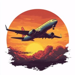 Plane Ascending into a Vibrant Sunset Sky Capturing the Essence of End of Summer Travel