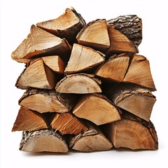 Cozy Stack of Firewood Ready for Autumn's Embrace on a Clean White Background