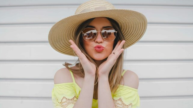 Playful Summer Chic: Yellow Top & Trendy Straw Hat