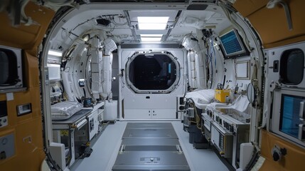 Astronauts Conducting Zero-Gravity Experiments in Space Station Laboratory