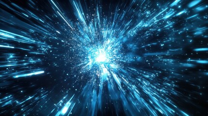 A futuristic spacecraft entering hyperspace with a burst of energy