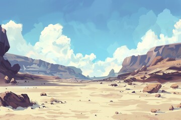 Desert Landscape with Rocky Cliffs and Blue Sky