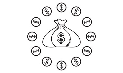 Single line of a bag and dollar for business vector 