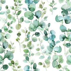 Seamless greenery eucalyptus watercolor pattern