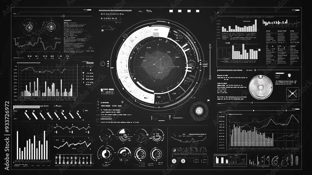 Aufkleber A futuristic user interface screen with infographic elements. Display for a digital background computer. Desktop display screen with motion virtual technology background. 3d rendering.