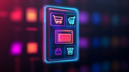 Neon Smartphone App Shopping Cart Icon