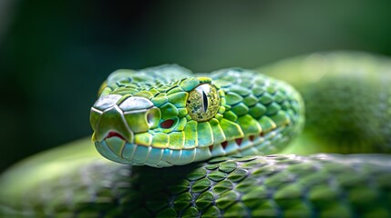 Fototapeta premium Green Viper Snake Close-Up
