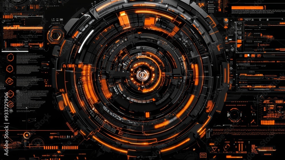 Aufkleber An integrated digital data telemetry and motion graphics user interface on a computer desktop display screen with a futuristic motion graphic user interface
