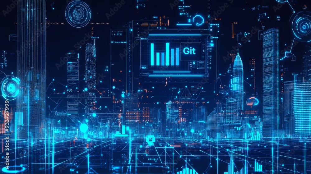 Poster In-House Futuristic 3D Hologram City Target Scanning Mission Communication Report Panel. Wireframe Digital Data Screen UI Sci Fi Technology Element.