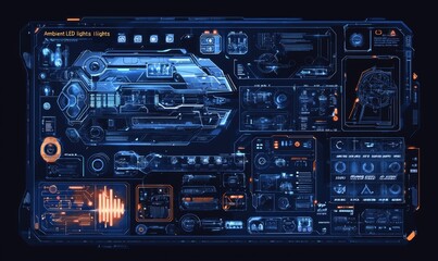 Techno-frames, callouts, information blocks, elements of robotics. Cyber interface frame with HUD buttons.