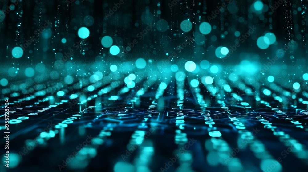 Aufkleber Particles and Digital Network Connections in Digital Cyberspace. Digital Abstract Background. 3D rendering.