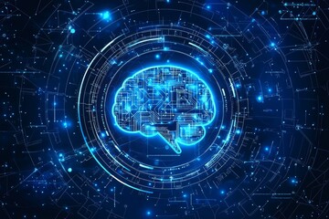 Medicinal hud screen with brain. Online medicine and health concept.