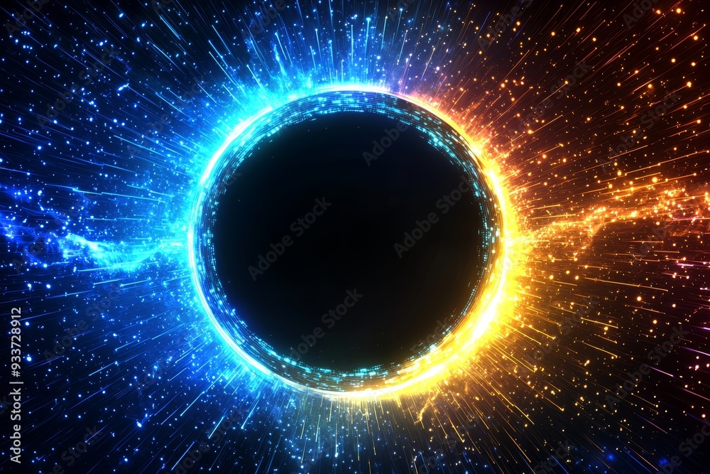 Fototapete stock background with an abstract circular interface in blues and yellows.